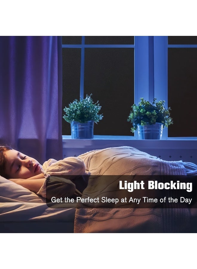 Peachjoy Full Blackout Frosted Window Film, 30 x 200cm Anti-UV Black Glass Sticker, Privacy Reusable Blackout Film, Static Adhesion Room Blackouts, Bedroom and Bathroom Daytime Sleep Glue-free Curtain - Image 2